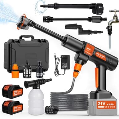 TOPALL Nettoyeur Haute Pression sans Fil,Pistolet Nettoyeur Haute Pression sur Batterie,Max 45Bar Laveur Pistolet Haute Pression avec 2 * 4000mAH Batteries|Tuyau de 8.5M|6-en-1 Buse|Rotative Buse