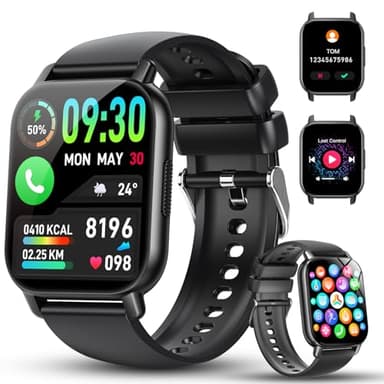 Montre Connectée Homme Femmes avec Appel Bluetooth, 1.91"HD Smartwatch avec Moniteur Sommeil Fréquence Cardiaque Podomètre, IP68 Etanche Montre Sport 112+ Mode Sport, Smart Watch pour Android iOS,Noir