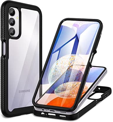 CENHUFO Coque Samsung A14 4G/5G, Antichoc Housse avec Protection écran, 360 Degrés Protégé Téléphone Etui Double Face Case Transparent Portable Intégrale Coque pour Samsung Galaxy A14 4G/5G - Noir
