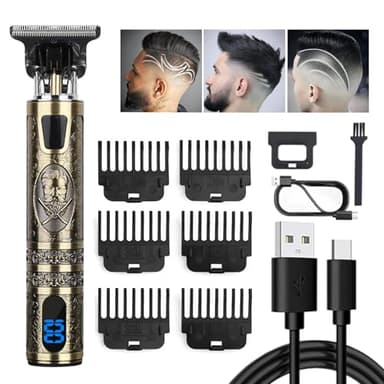 Tondeuse Cheveux Hommes, Tondeuse Barbe Homme T Zéro écart Avec écran LED De Finition Barbier, Tondeuse Professionnelle IPX7, 6 Peignes (1.5-9mm), Rechargeable USB