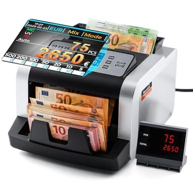Bonvoisin Compteuse de Billets, Comptage de la Valeur des Billets EUR Mixtes avec Détection des Faux Billets par UV/MG/IR, 1000 Pièces/Min, Compteur de Billets Professionnelle avec Affichage Externe
