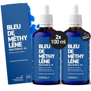 Bleu de méthylène 1% USP de qualité pharmaceutique, 2x 100 ml, sans métaux lourds, qualité testée en laboratoire – Fabriqué en Allemagne par JUNALI