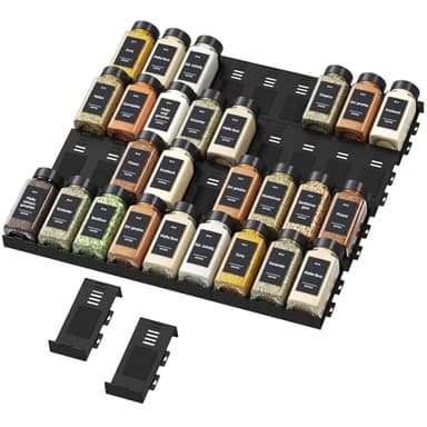 Lifewit Rangement d'Épices pour Cuisine, 36 Pièces Sans Bocaux, Étagère à Pot Epices de Tiroir Colocalisable et Antidérapants, Organisateur Réglable de Stockage pour Salle à Manger, Noir