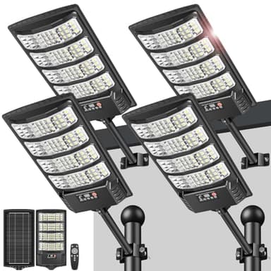 LEKIA Lampe Solaire Exterieur, Puissant Lampadaire Solaire 6500K Eclairage Exterieur avec Détecteur de Mouvement, Télécommande, IP65 Étanche Projecteur LED Spot Solaires pour Jardin, Parking, 4 Pièces