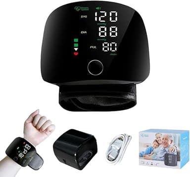 Tensiomètre au Poignet - Mesure Tension Artérielle et Pouls - Brassard Réglable - Mémoire pour 2 Utilisateurs (99 Mesures par Utilisateur) - Usage Domestique