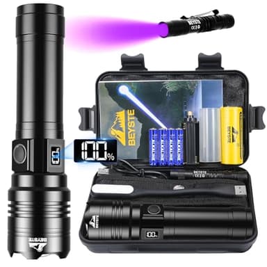 BEYSTE Lampe Torche LED Ultra Puissante, 1000000 Lumens Lampe De Poche, Lampe Torches Rechargeable USB, Lampe De Poche LED Ultra Puissante, Lampe Torche Tactique Longue PortéeIPX6 Étanche Pour Camping