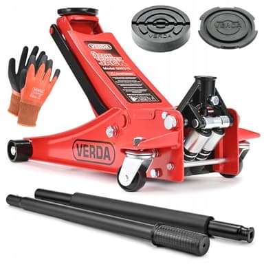 Cric hydraulique 3T 75-515 mm + 2 caoutchoucs + gants de montage + avec graisseur double piston système de pompe à double piston cric extra plat pour voiture, atelier, changement de pneus