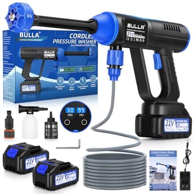 Nettoyeur Haute Pression sans Fil, Pistolet Haute Pression sur Batterie avec Buse 6 en 1,Nettoyeur Haute Pression sur Batterie avec 2 Batteries et 30 Niveaux de Pression,Reglage Tactile