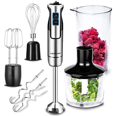 Lehmann Chowmei Mixeur plongeant 1200 W, Mixeur Plongeur avec 8 niveaux de vitesse en acier inoxydable, Mixeur blender pour Aliments pour Bébé, Soupe, Sauce et Purée, Accessoires du mixer inclus