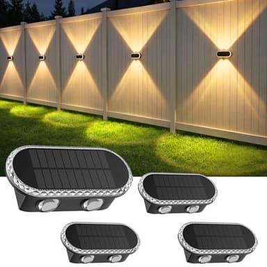Hiromeco Lampe Solaire Exterieur Murale - Lot De 4 Haut Bas Applique Solaire Extérieur Puissante LED 1200 mAh - IP65 Étanche Éclairage Avec 3000K/4000K/6500K - 10-12H pour Clôture Jardin Terrasse