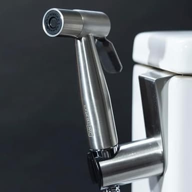 Douchette WC (Brevet Déposé) de Marque Française pour Toilette avec Jet Réglable - Bidet Hygiénique avec Robinet 3 Voies, Pistolet, Flexible et Support Inclus - Kit Hygiene Intime Complet (Inox)