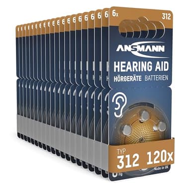 ANSMANN Piles auditives 312 (Lot de 120) – Piles Bouton pour Aides auditives P312 ZL3 PR41 – Piles Plates pour appareils auditifs, amplificateurs sonores – Marron