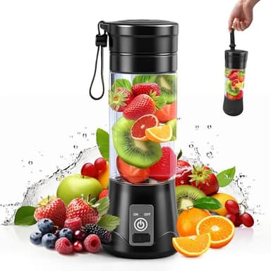 AMFUN 380ML Mini Mixeur Portable, Mixeur Blender avec écran numérique, Rechargeable Blender portable avec 10 Lames pour Smoothies et Milk-Shakes, Voyage, Salle de Sport (Noir)