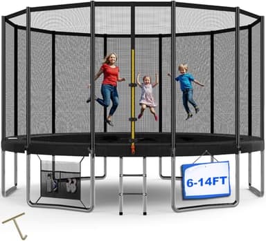 Devoko Trampoline Extérieur Ø228 / 305/366 / 427cm, Trampoline de Jardin Robuste, Cadre en Acier Galvanisé avec Sac de Rangement, Capacité de Charge 150kg, Trampolin pour Enfants et Adultes, Noir