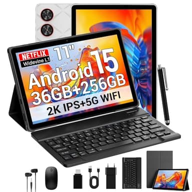 SADSYMB 2026 Dernières 2K Tablette 11 Pouces avec Android 15, Octa-Core, 36GB RAM+256GB ROM (1TB TF), 5G WiFi, 2000 x 1200 Incell, Widevine L1/8000mAh/13MP+8MP/GPS, Tablet avec Clavier et Souris(Gris)