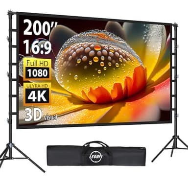 LEORFI Écran de Projection 200 Pouces avec Support: Écran de Projection Portable Grande Taille pour Extérieur,Toile Frontale/Rear Projection Intérieur, sans Plis & Sac de Transport pour Cinéma Jardin