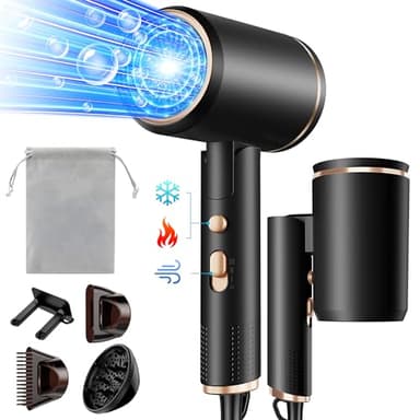 Seche Cheveux Pliable, 2400W Sèche-Cheveux Ionique avec Diffuseur, Professionnel Hair Dryer, 3 températures/3 vitesses, bouton chaud/froid, pour Famille Voyage Salons de Coiffure (Noir)