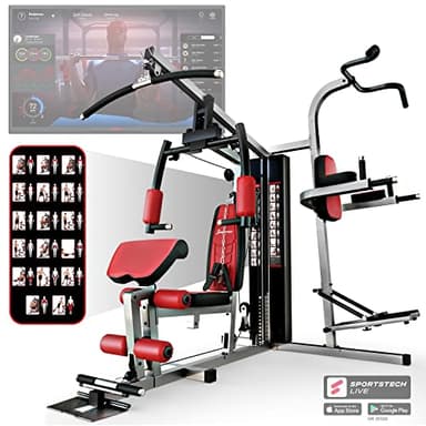 Sportstech HGX100/HGX200/HGX300 - Appareil de Musculation Premium Complet, Station de Musculation avec Stepper ou Presse à Jambes, Banc de Musculation, Home Gym, Matériau EVA, Entraînements Variés