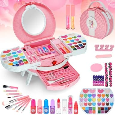 Mrabbitoo Maquillage Enfant Jouet Filles - Non Toxique Lavable Malette Coffret Kit de Maquillage Enfant Fille Vanité, Cadeau de Noël Anniversaire Jouet pour Princesse Fille 3 4 5 6 7 8 9 10 11 12 Ans