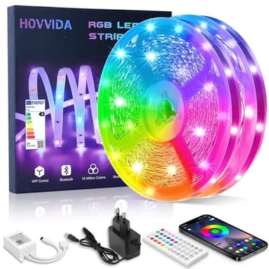 HOVVIDA Ruban LED 20M, 30 LED/Mètre, 2x10M, 24V RVB Bande LED, 600 LED, APP et Télécommande, Synchronisation de la Musique, Mode Minuterie, pour Chambre, Salle de Jeux, Fête, Festival