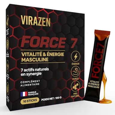 MIEL APHRODISIAQUE Homme – Haute Efficacité & Performance Masculine – Stick Naturel Énergisant avec Maca, Ginseng, Tribulus, Citrulline & Zinc – VIRAZEN FORCE 7 – 10 Sticks