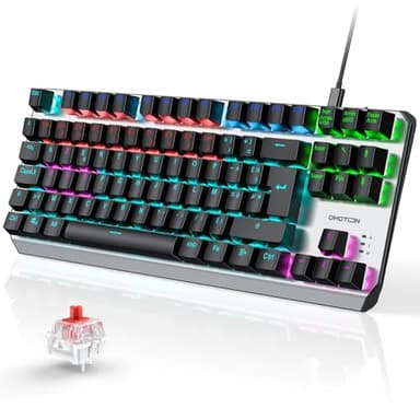 OMOTON Clavier Gamer Mécanique Filaire USB, 80% TKL Clavier Gaming Mecanique Rétroéclairé avec Switch Rouge, Anti-Ghosting, AZERTY Français pour PC/Windows