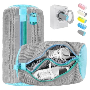 Sac de Lavage pour Chaussures, 2 en 1 Version Améliorée Sac Lavage Chaussures Machine à Laver, Nettoyage à 360°, Réutilisable, Double Poche à Fermeture Eclair