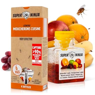 Super Ninja Pièges Anti Moucherons d'Intérieur Cuisine – Lot de 6 Attrape Moucheron Intérieur pour Maison, 3 Semaines d’Action, Sûr pour Enfants et Animaux, Non Adapté aux Moucherons de Terreau