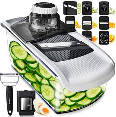 Fullstar Mandoline de Cuisine Multifonctions Professionnelle - Trancheur de Légumes Concombres Carottes Pommes de Terre Fruits - Rapeuse Legume Fromage - Cuisine Accessoires (PRO 11-en-1, Blanc)