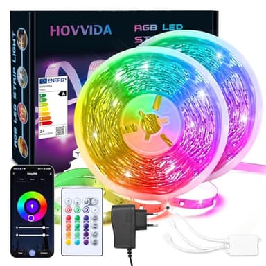 HOVVIDA Ruban LED LED 20M WiFi, Compatible avec Alexa et Google Home, 30 LED/Mètre, 600 LED, RVB 24V Bande, APP et Télécommande, Mode Musique, LED pour Chambre, Salon, Cuisine, Chambre, Bar
