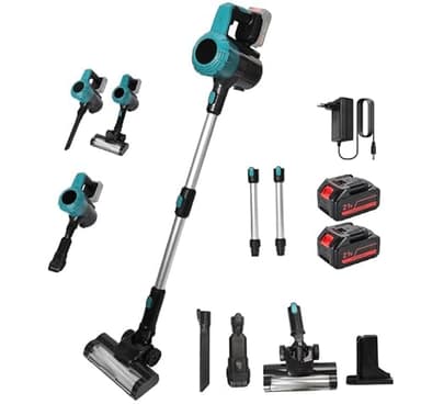 QIAKEFE Aspirateur Balai sans Fil avec 2 Batteries,Cordless Vacuum Cleaner avec LED Lampe,Autonomie 30min,Télescopique Balai Aspirateur pour Tapis,Sols Durs,Poils d'animaux et Voiture (2 Batteries)