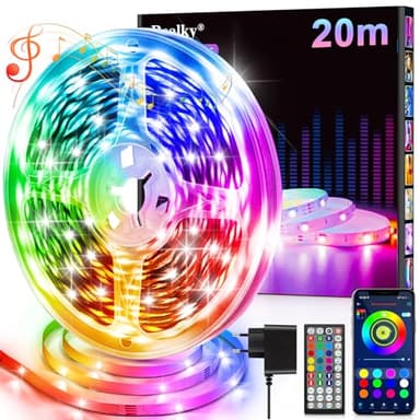 Ruban LED, 20M Flexible RGB Bande LED Decoration Chambre, Bluetooth App Contrôle Synchroniser avec Rythme de Musique, Led Chambre pour Gaming Room, Plafond, Mariage, Fête, Cuisine, TV, Bureau