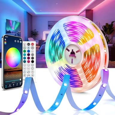 Beaeet Ruban LED 24V 15m 5050 RGB pour Chambre, Plafond et Mur, Bande Lumineuse d’Ambiance avec Télécommande 40 Touches & App Bluetooth, Décoration Lit, Meuble, Gaming, Fête et Noël(1×15m)