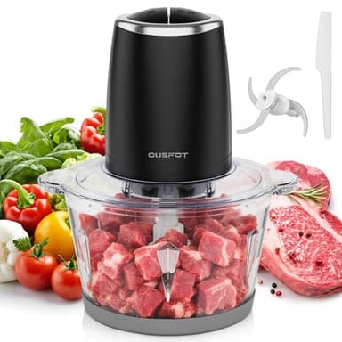OUSFOT Hachoir Électrique, 1,8L Mixeur Hachoir 500W Mini Électrique Avec Bol en Verre, Adapté à la Légumes, Fruits, Cuisine