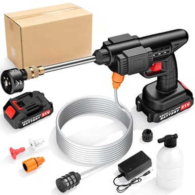 Lmozim Karcher Nettoyeur Haute Pression sans Fil Pistolet a Eau sur Batterie Karcher Portable Pulverisateur Electrique avec 6 en 1 Buse, 5m Tuyau pour Lavage de Voiture Arrosage pour Jardin