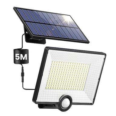 Pxwaxpy Lampe Solaire Extérieur Détecteur de Mouvement, [3 Modes/204LED/2000LM] Lumière Solaire Extérieure étanche IP65 éclairage Extérieur Solaire, Spot LED avec Câble de 16,4ft pour Jardin, Garage