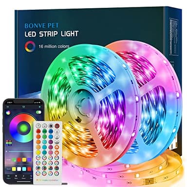 Bonve Pet Ruban LED 10M(5Mx2) Bleutooth Bande LED RGB LED Chambre Bande Lumineuse Flexible Multicolore, Contrôlé par APP du Smartphone, Synchroniser avec Rythme de Musique/Fonction de Minuterie