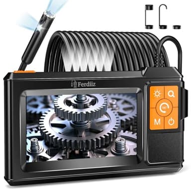 Ferdiiz Camera Endoscopique 33FT/10M Double Objectif, 1080P HD Ecran IPS 4,3 Pouces Camera Inspection Canalisation avec 8+2 Lumières LED, IP67 Étanche, 2600mAh, Idéal pour Mécanique Auto, Plomberie