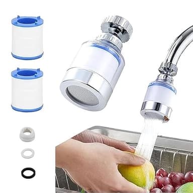 Filtre à Eau pour Robinet 360°,Filtre à Eau pour Robinet avec 2 Éléments Filtrants Interchangeables en Coton,Détartreur de Robinet pour la Cuisine,L'évier,la Maison et la Salle de Bain