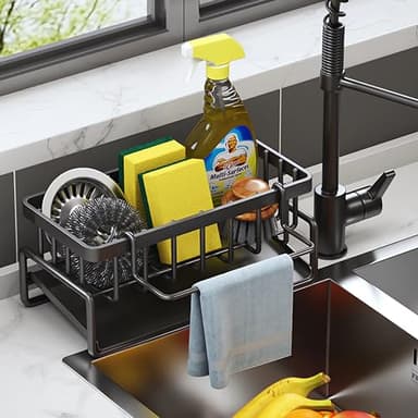 ViWaVee Rangement et Organisation de Cuisine, Organisateur d'évier en avec bac d'écoulement Automatique pour Porte Eponge, Porte Serviettes, Super Accessoires pour Salle-Noir.