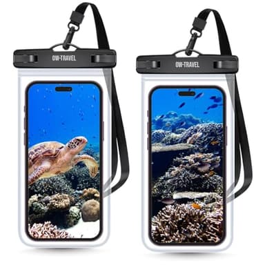 OW-Travel Pochette Étanche Téléphone (Lot de 2) - Pochette Étanche IPX8 pour Natation. Sac Sec. Lanière Réglable. Étuis Étanches pour iPhone 16 15 14 13 12 11 Pro Max XS, Samsung, Huawei Jusqu’à 7”