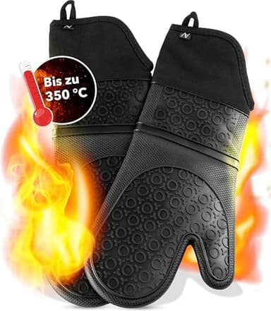 AVANA Gants de Four en Silicone - résistants à la Chaleur jusqu'à 350 °C - Maniques Gants de Cuisine - Antidérapants - Noir