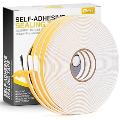 Inwee Joint Fenêtre Isolation du bruit, Total 20M Joint Porte d'entrée Mousse Adhésif 6x1.5mm Bande Etancheite Autocollante Isolant Fenêtre Contre le vent, Anti-collision, isolation acoustique,Blanc
