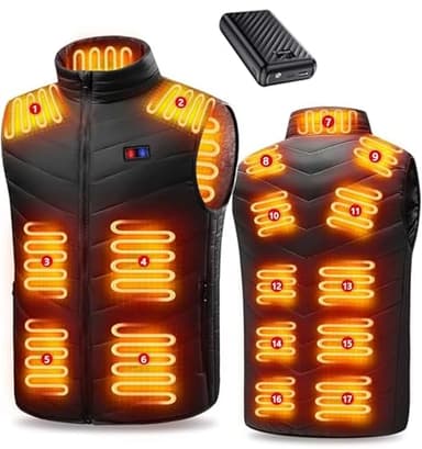 Sentasi Gilet Chauffante avec Batterie 27000mAh, 17 Zones Veste Chauffante Doudoune Électrique 3 Niveaux de Chaleur Homme Femme (FR/ES, Alpha/lettres, L, Taille normale, Taille normale, Tiefschwarz)