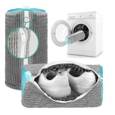 2 Pièces Sac Lavage Chaussures Machine à Laver, Réutilisables - Nettoyage à 360° avec Fermeture Éclair Renforcée, Filet Chaussure Machine a Laver pour les types de Baskets ou Tennis (Gris)