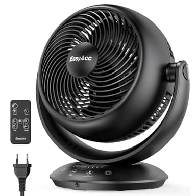 EasyAcc Ventilateur Silencieux, Ventilateur Home Trainer, 25dB Turbo Ventilateur 3D avec Télécommande/Réglable à 180 °/Minuterie de 2-12 heures pour Pièces de 25 m² Chambre à Coucher Salon