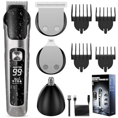 KDISHKRA Tondeuse Cheveux Professionnelle, Tondeuse Barbe Homme, Rechargeable Tondeuse Nez, Tondeuse Cheveux Sans Fil Étanche, Tondeuse Precision, Rasoir Electriques Kit Multi-Usage 3 en 1