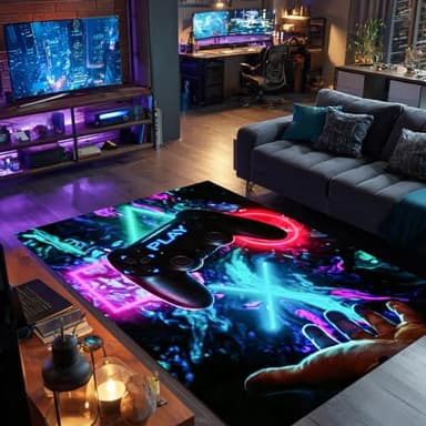 Fldhav Tapis Gamer Manette de Jeu 3D, 100 x 150 cm Tapis de Jeu Coloré et Antidérapant en Fausse Laine, Lavable et Doux pour Chambre, Salon ou Salle de Jeux, A