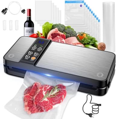 Machine Sous Vide Alimentaire, 80KPA Sous Videuse Alimentaire 8-en-1 Pour le Mode Sec/Moist, Coupeur Intégré et Rangement du Sac,10 Sacs Sous Vide et Tube Sous Vide （Argenté） (noir)