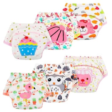 AUYAO Culotte Apprentissage Propreté pour Garcon Fille, 6Pcs Culotte Lavable d'apprentissage Propreté en Coton, Culotte de Nuit Bebe Imperméables Absorbant et Douxpour Bébé 0-5 Ans（S~L）